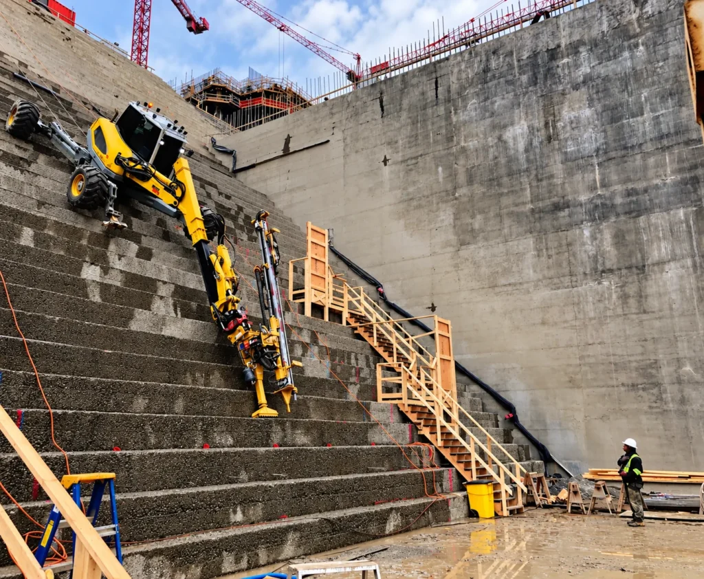 Spider Excavators Dam Concrete Structure Work