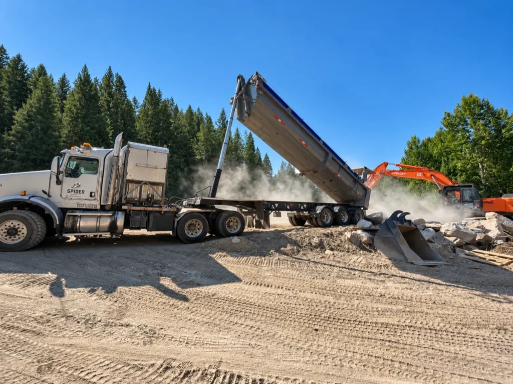 Spider Excavators Rail Trail Riprap Delivery