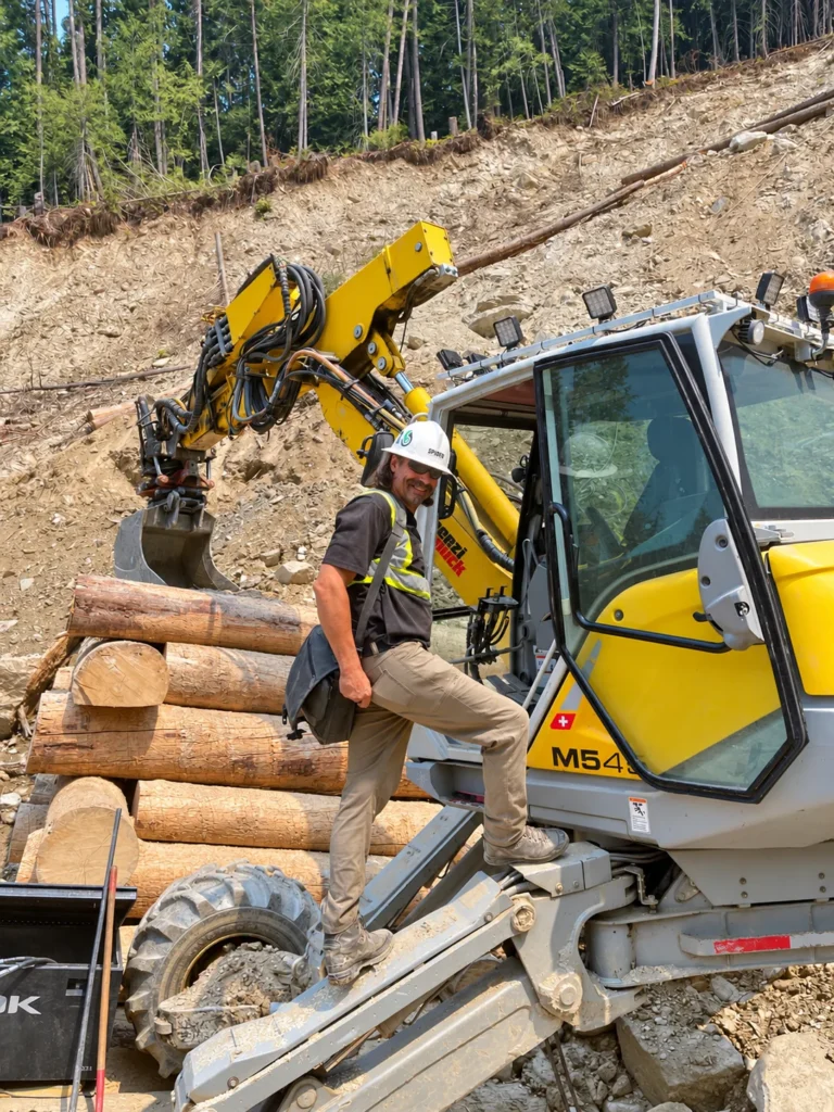 Spider Excavators Timber Retaining Wall Closeup